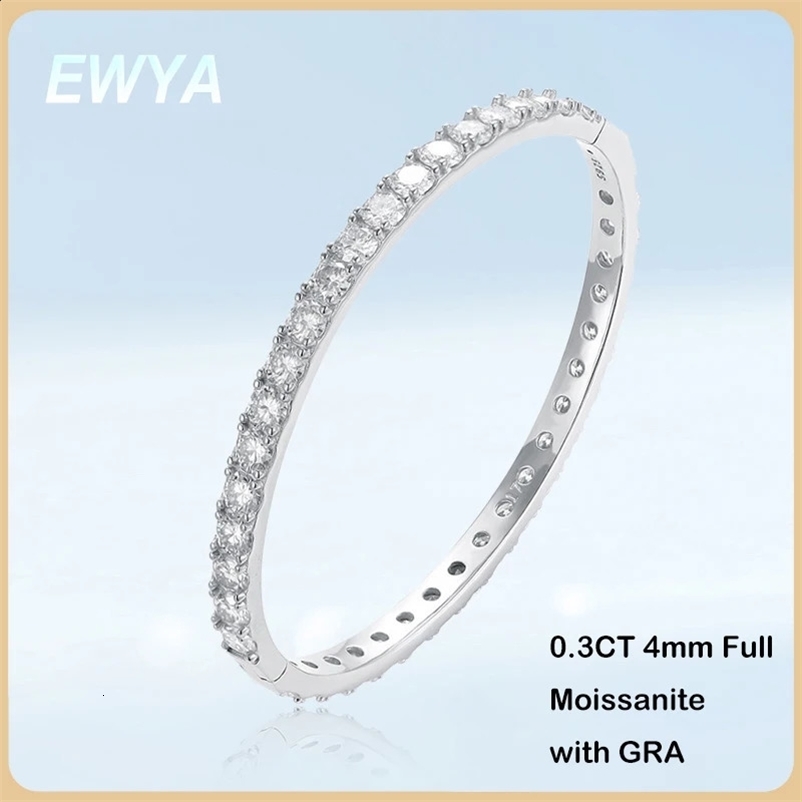 EWYA GRA Certified D Color 4mm 0.3CT Full Tennis Bracelet Bangle For Women S925 Sterling Silver Diamond Bracelets 250318bj