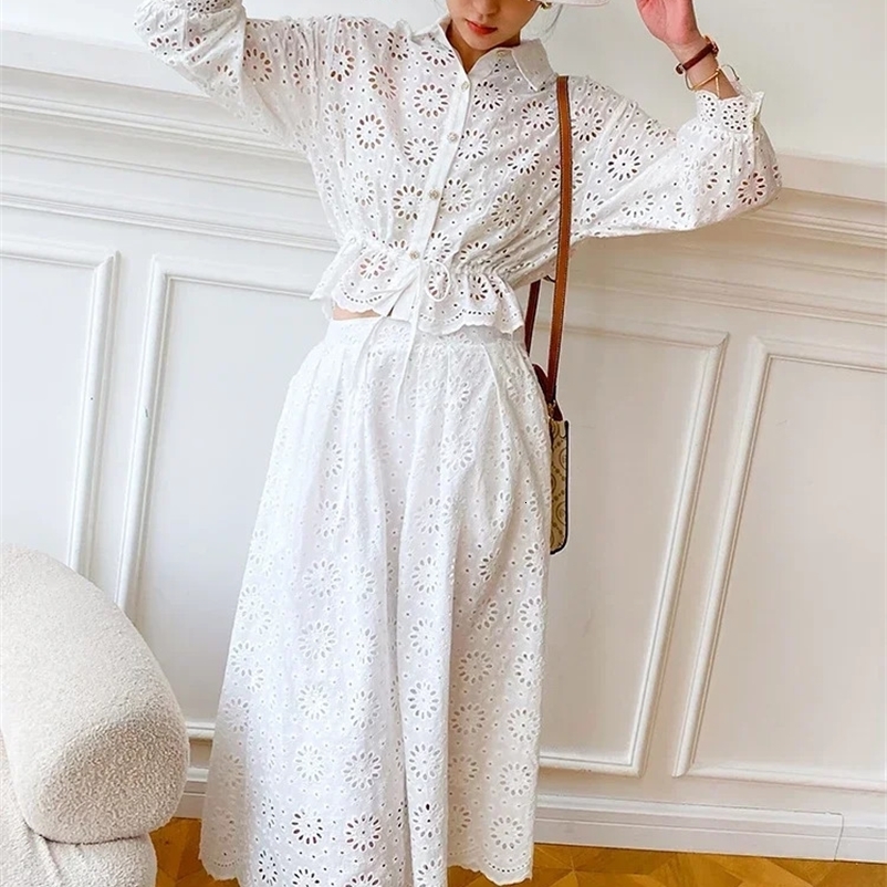 GypsyLady White Elegant Chic Dress Set Cotton Bohemian Shirt Long Skrit Summer Womens Holiday Chic 2-piece Set 250109