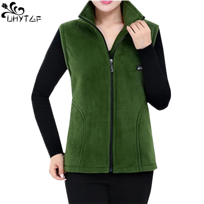 UHYTGF Fleece Coat For Womens Vest Autumn Sleeveless Vests For Women Jacket Fashion Zipper Casual Waistcoat Female 442 240823