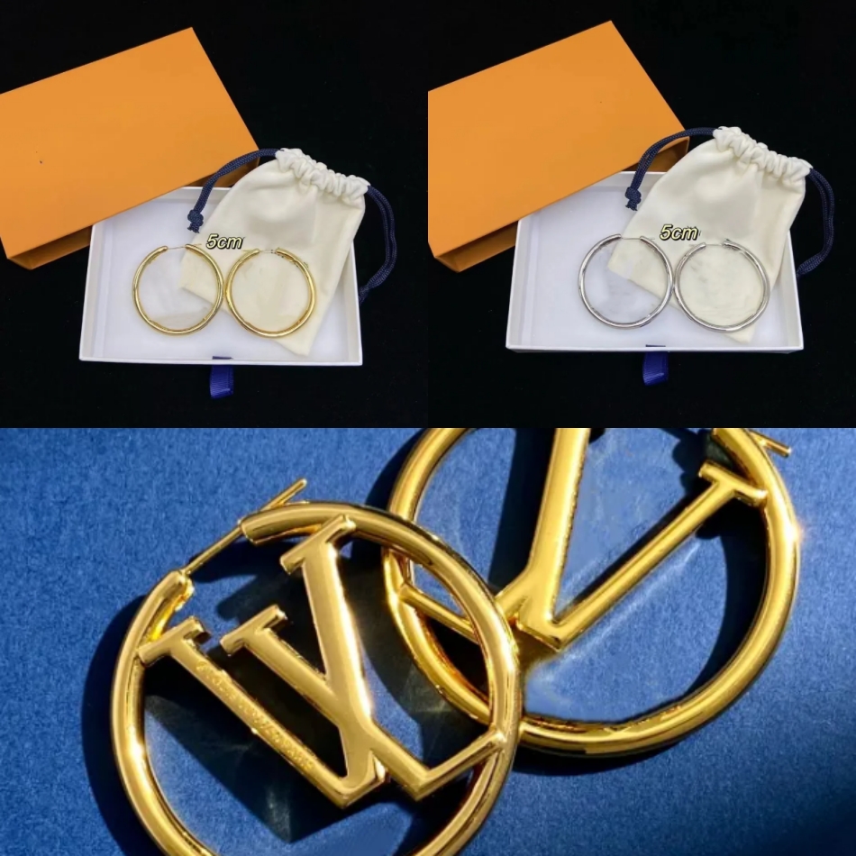 Fashionable designer Big Circle earrings luxuriou Women 18K Gold silvery Extravagant Jewelry Studs 5cm Brand Letters Classic Simple ring Earring For