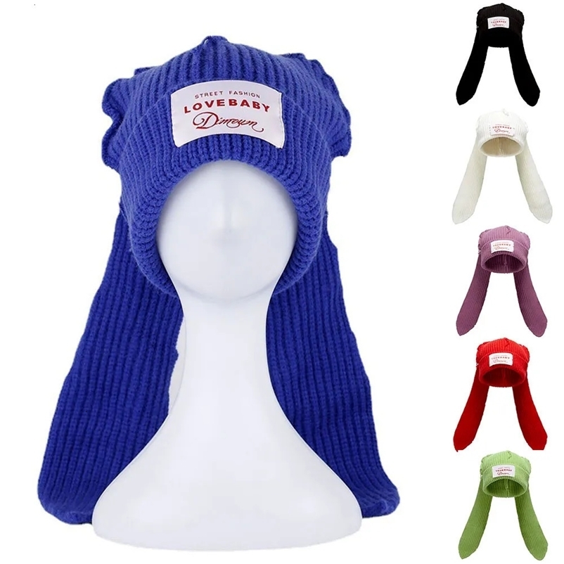 Beanie Skull Caps 2023 fashion Skullies Beanie Long Ear Hat Crochet Knitted Cute Bunny Rabbit Ears Hats For Women Winter Warm 231130bj