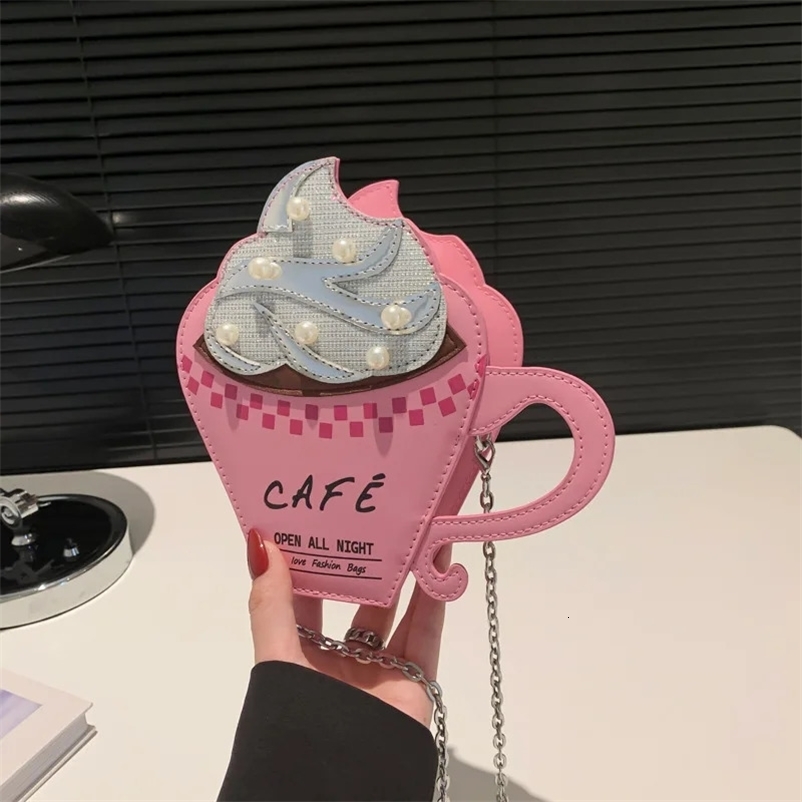 PU solid color coffee shaped pattern printed zipper fashion shoulder bag personalized cross body bag 2024 selling womens bag 240902bj