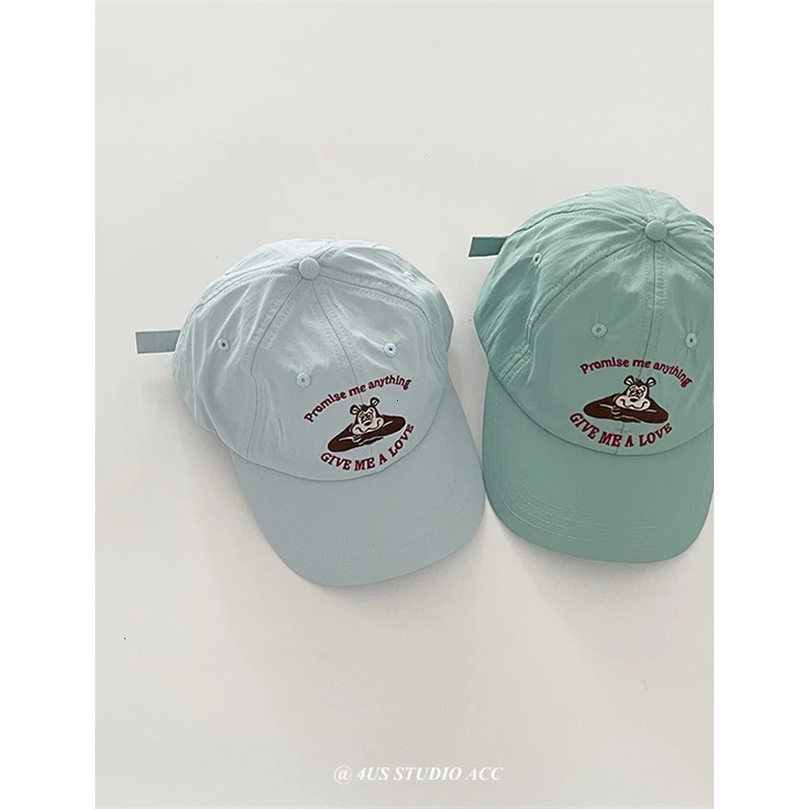 Korean Style Cute Bear Peaked Cap Womens Summer QuickDrying Soft Top Curved Brim SunShade Baseball 240408