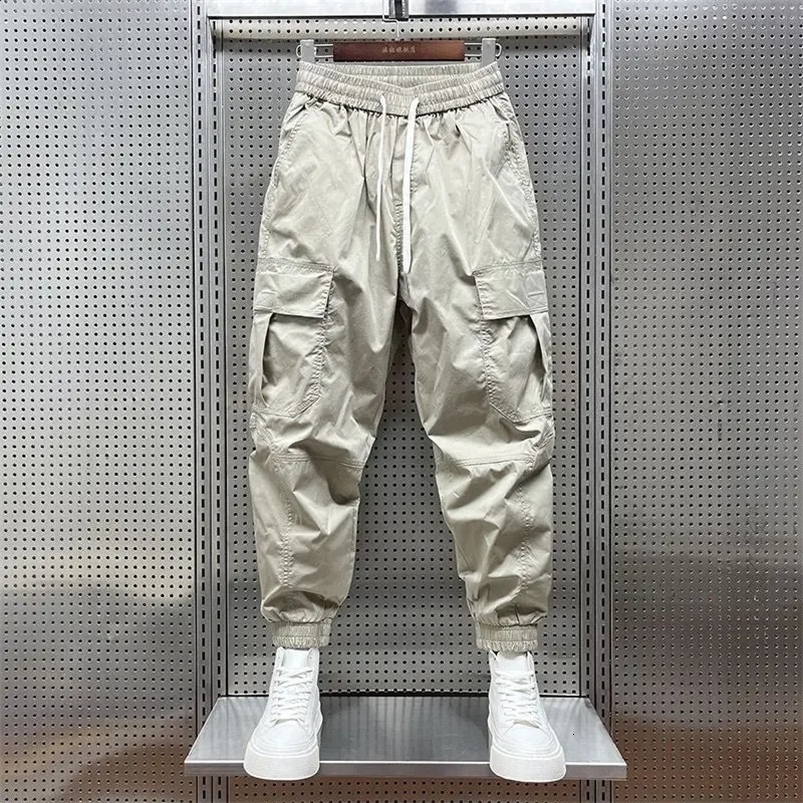 Cargo Pants for Men Multipockets Stretch Joggers Khaki Trousers Man Harem Multi Pocket Cotton Harajuku Oversize Korean Style Y2k 240820