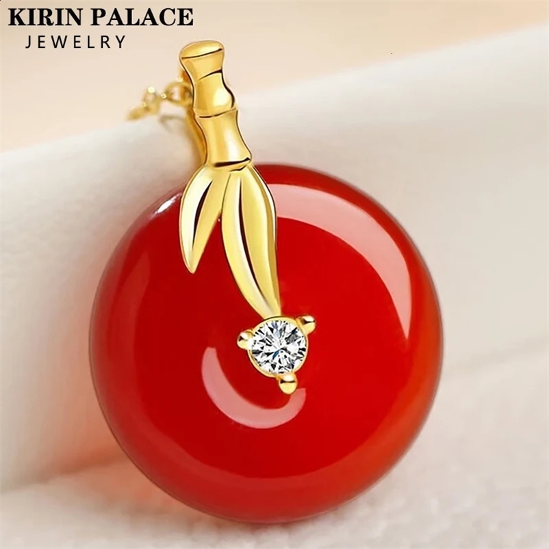 Natural Red Agate Pendant 18K Gold Necklace Pendant Bamboo Leaf Pure Au750 Womens Exquisite Jewelry Anniversary Gift 240919bj