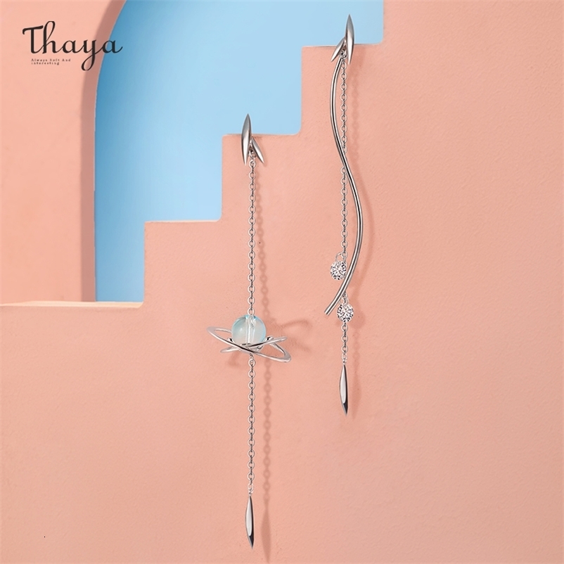 Stud Thaya 100 Real Solid 925 Sterling Silver Willow Ear Drop Dangle Cryst Earring Charms For Women Fashion Gift Fine Jewelry 230729bj