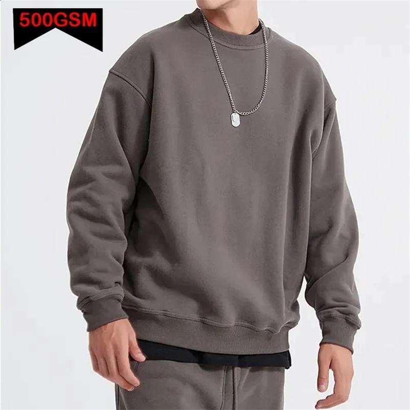 500GSM Heavy Weight Fashion Mens Hoodies Autumn Winter Casual Thick Cotton Men Top Solid Color Hoodies Sweatshirt Pullover 240826