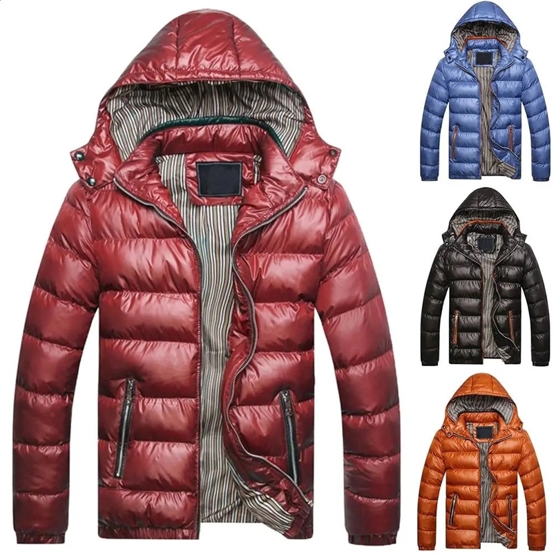S Arrival Winter Men Solid Color Hooded Long Sleeve Zip Up Pocket Down Jacket Quilted Coat Wholesale Drop 240830