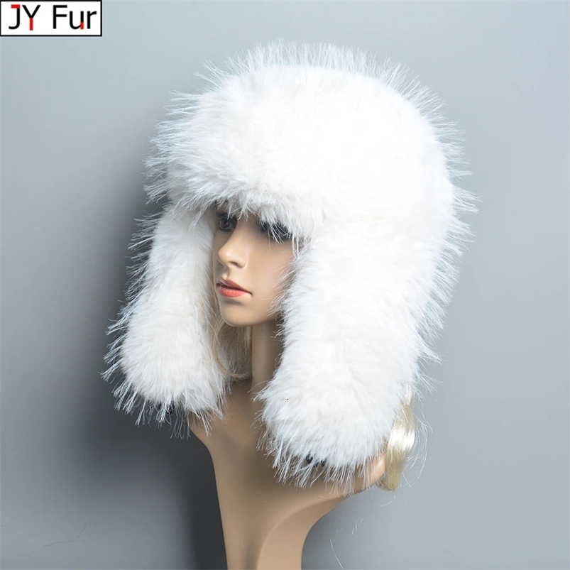 Women Bomber Hat Pilot Trooper Cap Mens Faux Fox Fur Hat Russian Ushanka Earflap Warm Caps Winter Snow Ski Faux Rabbit Fur Hats 241014