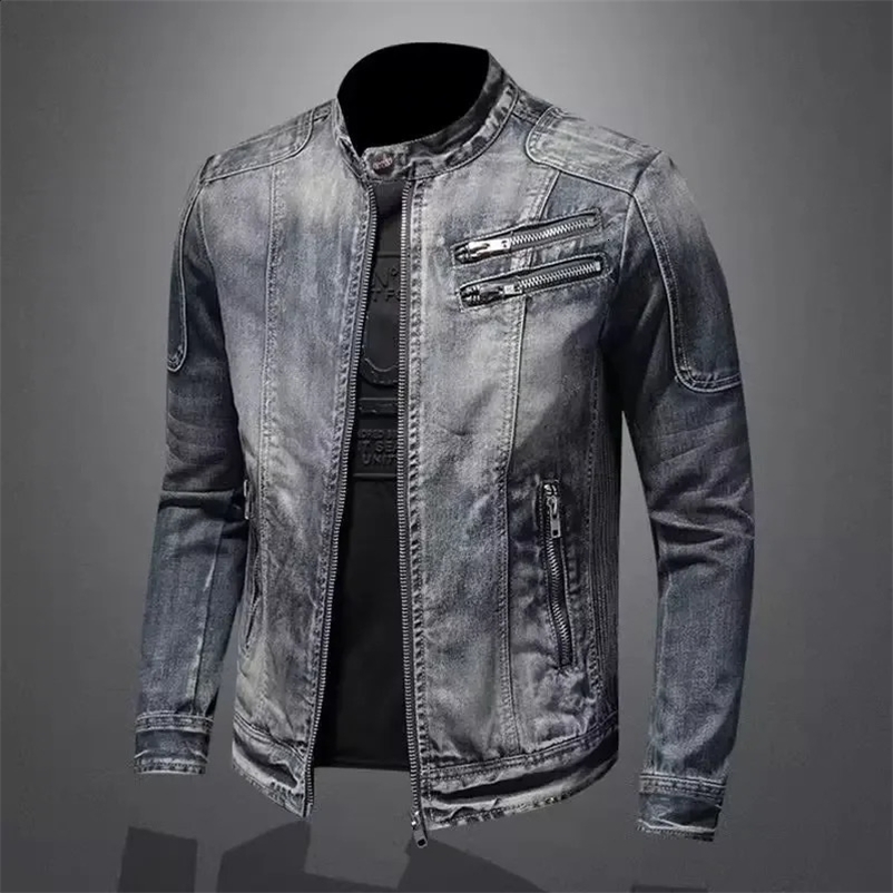 European Style Mens Denim Jacket Lapel Unique Vintage Slim Fit Fashionable Casual Top For Men Trendy American Style 250121
