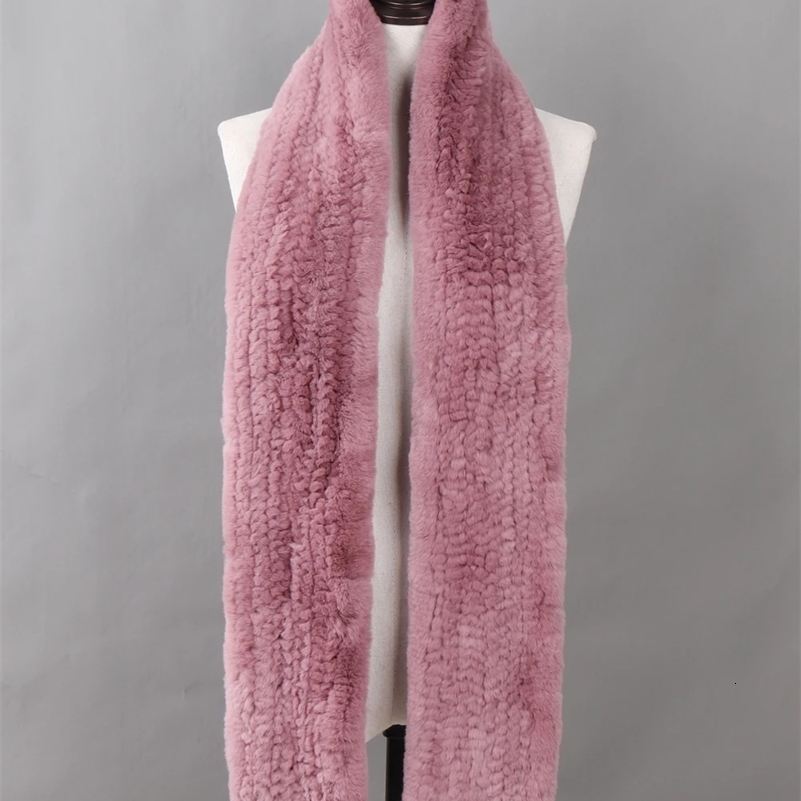 Lady 100% Genuine Rex Rabbit Fur Scarves Fashion Long Style Knitted Real Fur Scarf Russian Women Winter Fur Mufflers 240914