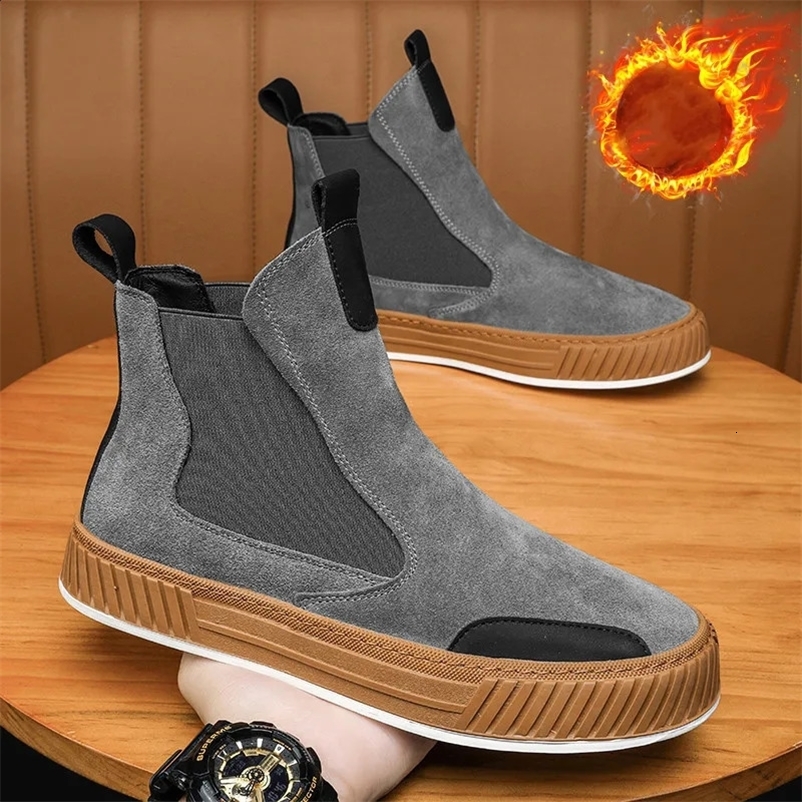 Autumn and winter warm plush casual high-end mens shoes er Chelsea suede shoes mens fashion punk style platform mens boots snow 240930bj