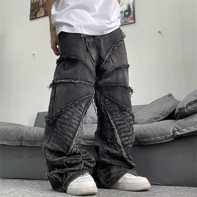 Cyber ââY2K streetwear Black Gumgy Gumerose Pantaloni da jeans Uomini Abbigliamento dritto Punk Punk Pantaloni in denim Pantalones Hombre 240819