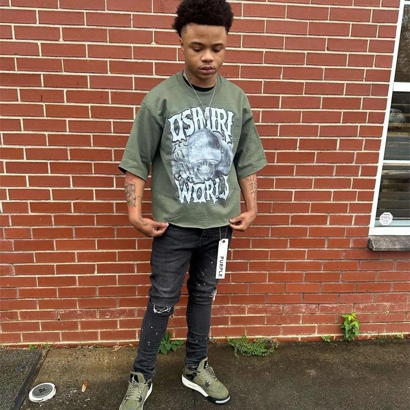 Street skull print graphic T-shirt olive green gothic street t-shirt y2k oversized t-shirt harajuku gothic mens clothing 240930