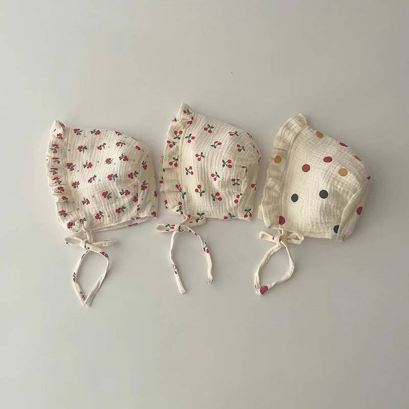 Coréen imprime bébé chapeau de soleil mignon fleur cerise nourricieuse filles princesse capusse printemps automne coton nouveau-né les bouchons d