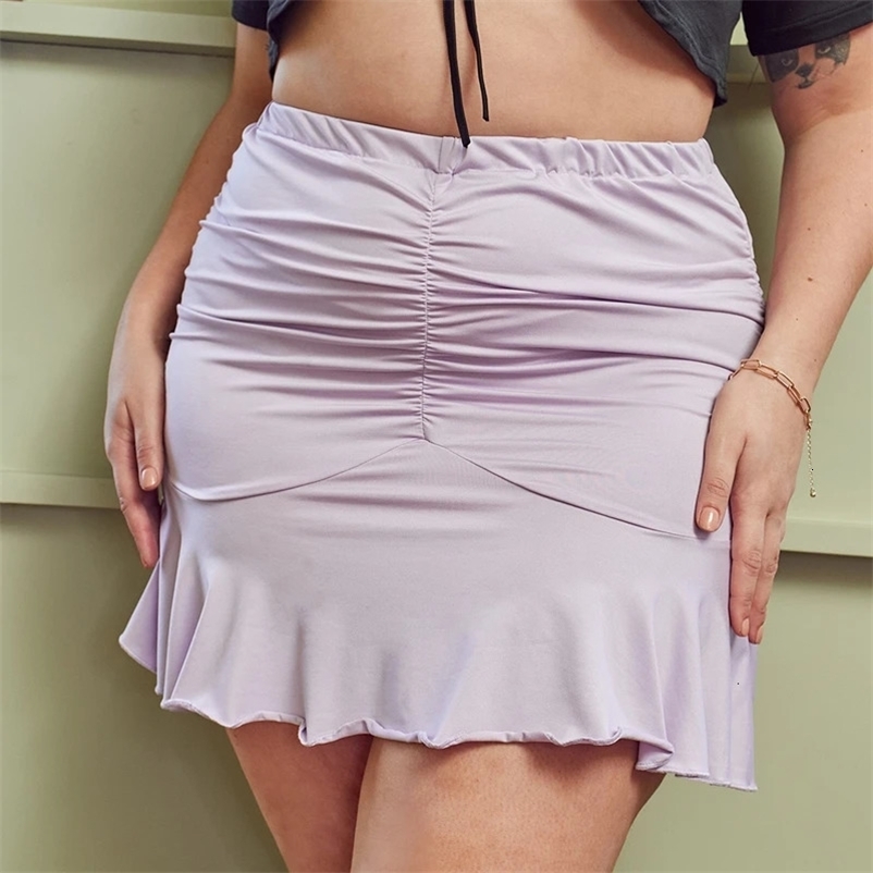 Plus Size Elastic Waist Sexy Summer Ruched Mini Skirt Women Ruffle Hem Purple Club Bodycon Skirt Female Large Size 6XL 7XL 8XL 240527