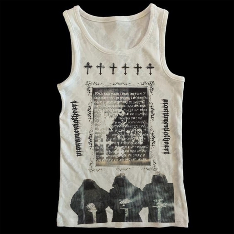 Y2k style cute Womens Sleeveless baby Tank Top 2000s Punk Cool Print Short Vest Tee Cool Street Fashion Gothic Women Clothing 250415