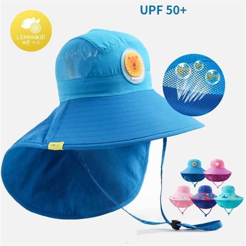 Lemonkid Wide Brim Children Sun Hat Kids Bucket Cap Summer Beach Girls Travel Outdoor Fashion Cute Dinosaur Boy Casual Hats 220630
