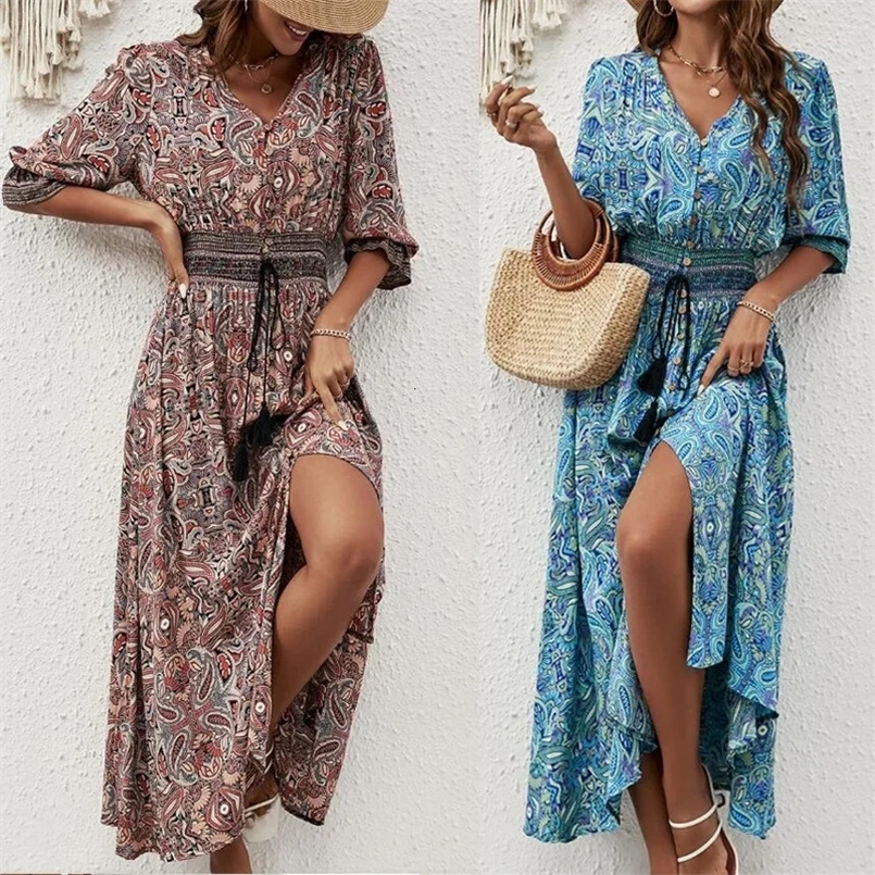 Bohemian Print Waist-Cinched Sleeveless Dress Travel Vacation Style Cotton Blend Maxi Dress Casual Female Clothing 250326