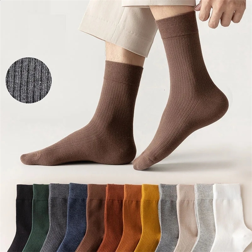 10 Pair Mens Cotton Socks Business Casual Tube Socks Mens Solid Color Harajuku Deodorant Long Socks Gift Set 241119