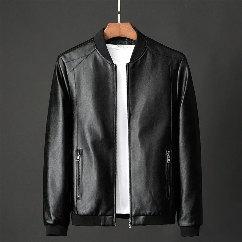 Autumn Men Leather Coat Korean Fashion Leather Sheepskin Men Leather Jacket Trend Casual Fit Slim Baseball Clothes 240829