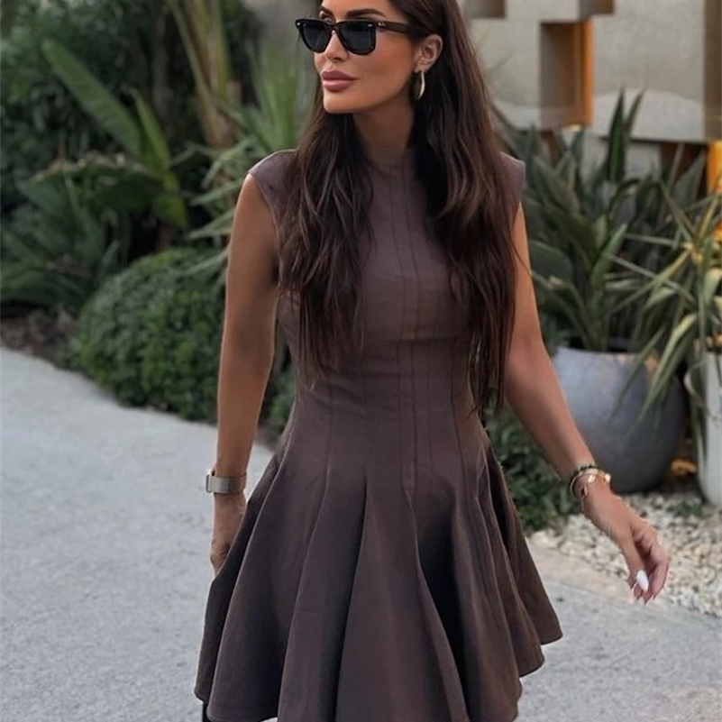 Mode solide mini robe plissée pour femmes y2k élégant sans manches mince soirée de soirée