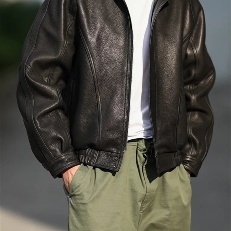 Mauroicardi Spring Autumn Cool Handsome Black Hard Pu Leather Jacket Men Zipper er American Vintage Clothes 2024250403bj