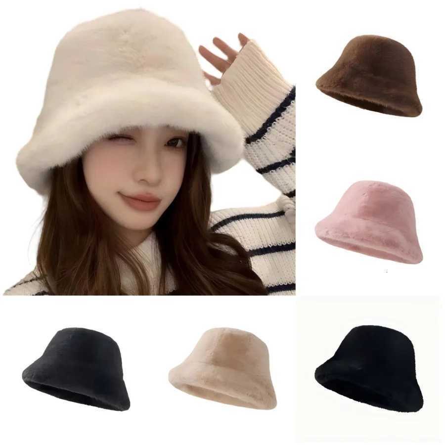 2024 New Winter Faux Fur Bucket Hat Fisherman Warm Heavy Plush Hats Ear Protection Outdoor Windproof Solid Hats Cap WholesaleXJ250923