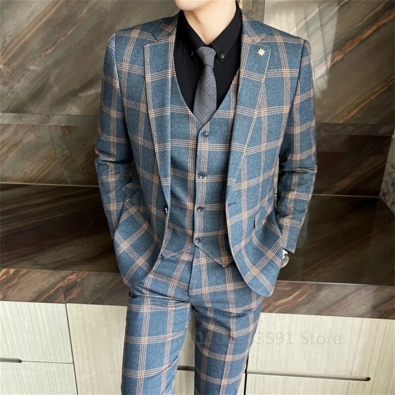 Coat Vest Pants Mens Fashion Boutique Stripes Wedding Suit Three Pieces Set Male Business Casual Blazers Jacket Trousers 250407