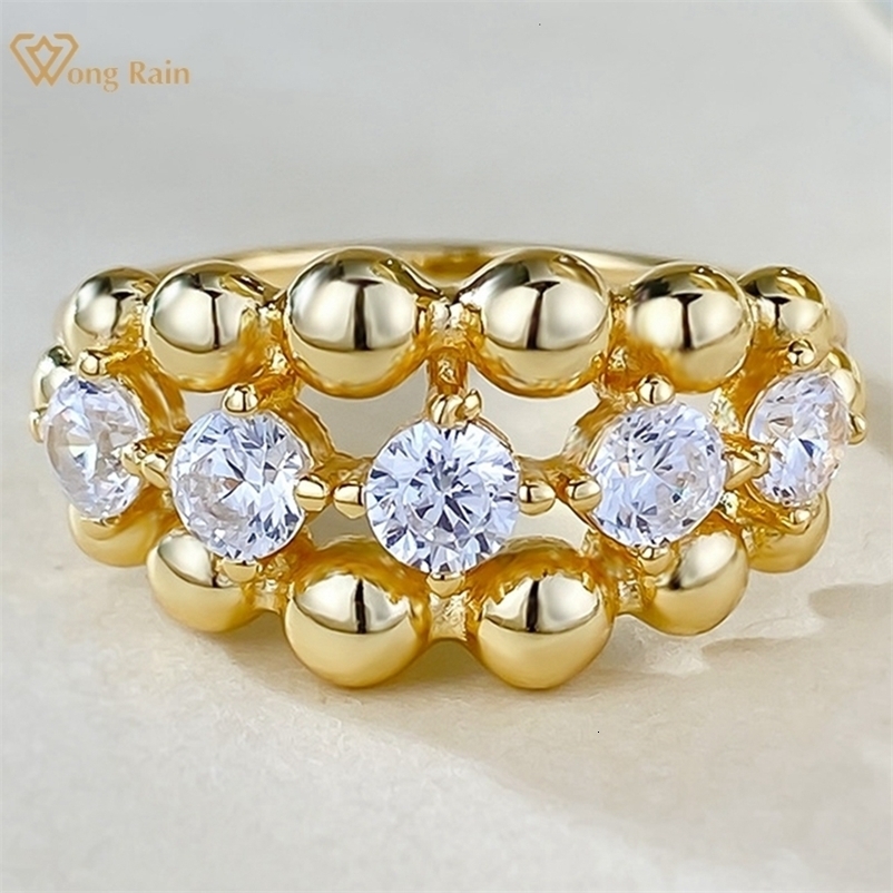 Wedding Rings Wong Rain 18K Gold Plated 925 Sterling Silver Round Cut Lab Sapphire Gemstone Fine Vintage Women Ring Jewelry Wholesale 230822bj