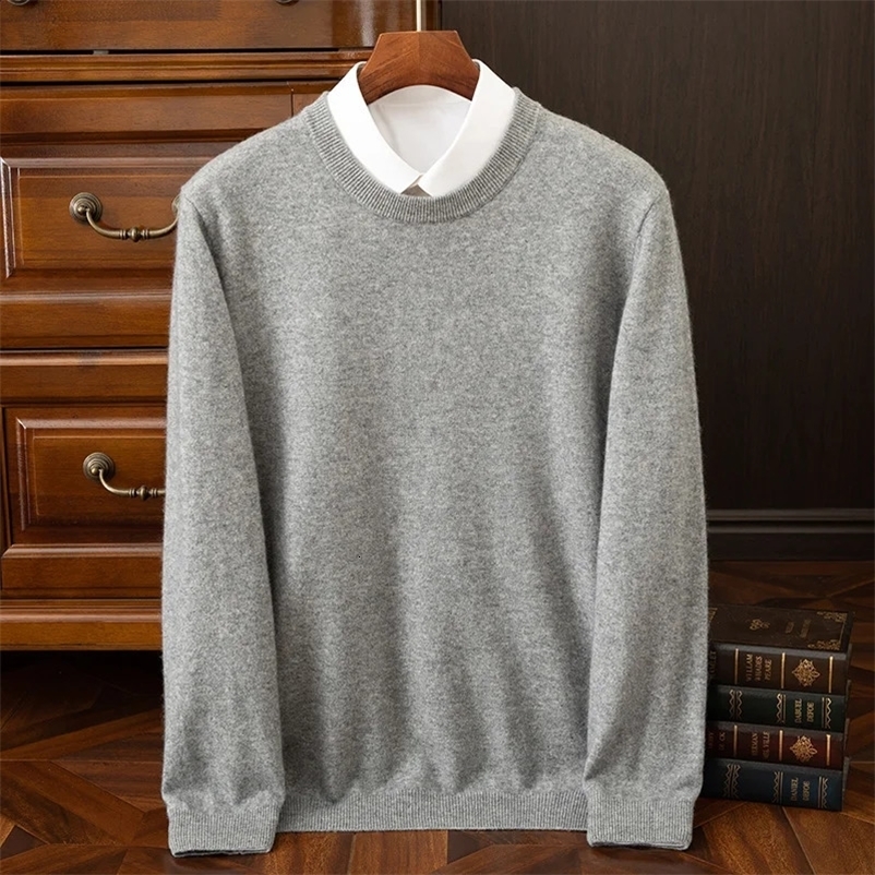 Autumn and Winter Collection {100% Cashmere} Mens Cashmere Selling Round Neck Casual Solid Color Knitted Sweater for Me 240914