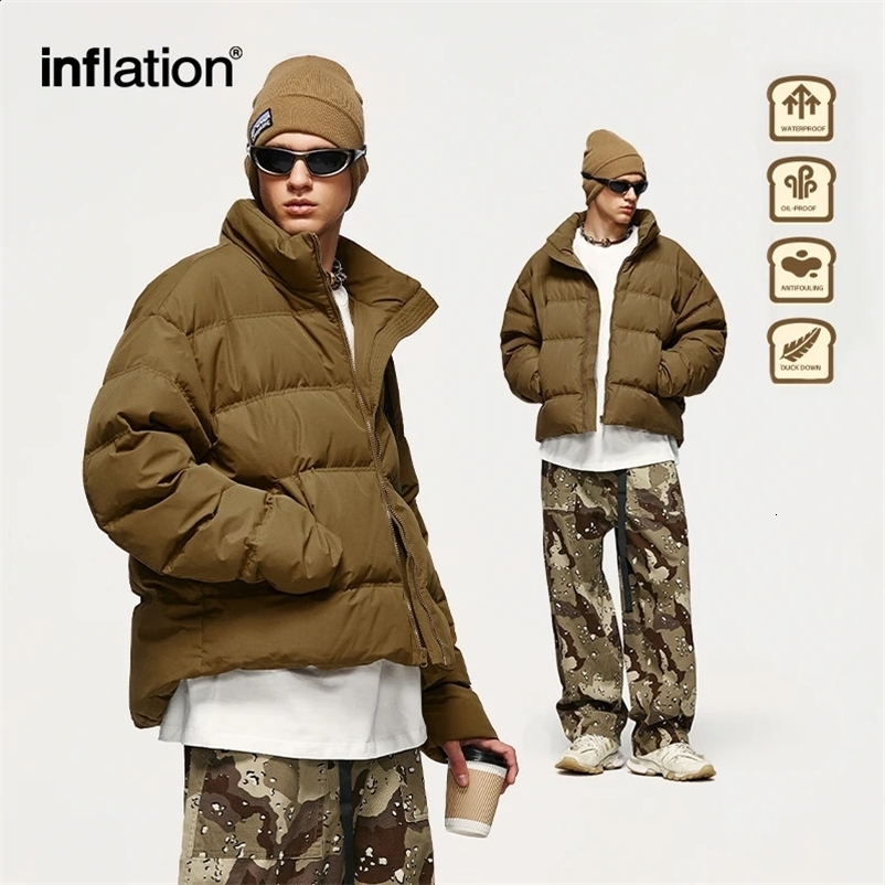 INFLATION Solid Color Windproof Crop Puffer Jacket Unisex Winter Thick Short Style 70% White Duck Down Jacket Mens Outerwear 250102bj
