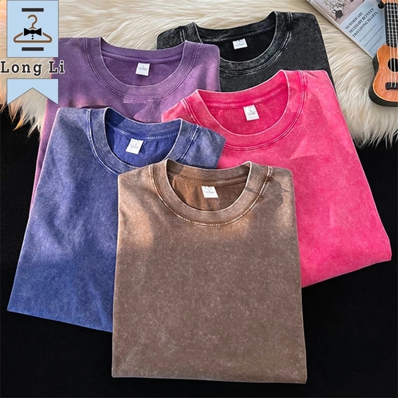 Hip Hop t shirt Men fashion Cotton Harajuku Multicolors Oversized Washed T-shirt women Unisex Summer Retro Short Sleeve Tee top250222bj
