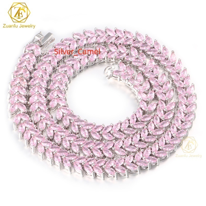 Factory Wholesale Pink Color VVS Moissanite Diamond Chain 925 Silver Hip Hop Jewelry Iced Out Pear Shape Tennis Necklace