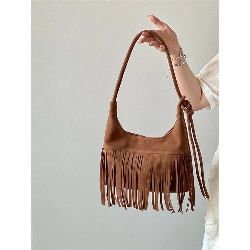 Femmes vintage Brown Handbags Faux en daim Sac à bandoulières décontractés de grande capacité Packs de sous-bras de trajet féminin Spolds de poig