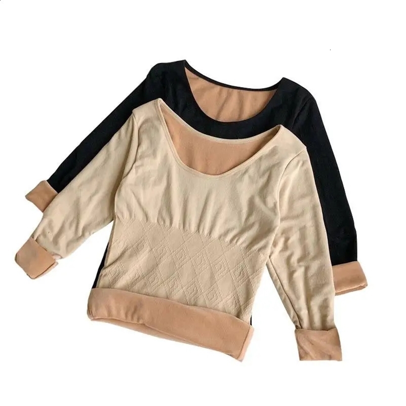 Woman Thermal Underwear Winter Fleece Warm Tops Long Sleeves O Neck Clothes 241216bj