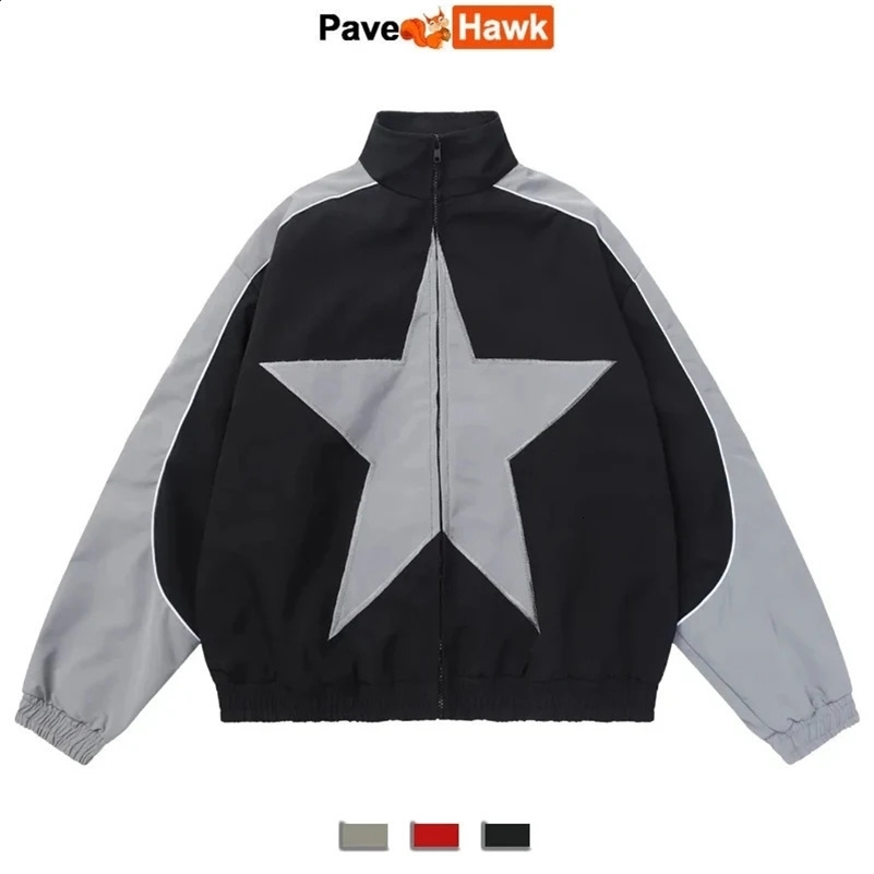 Spring Bomber Jacket Men Women Vintage Star Pattern Harajuku Y2k Windbreaker Coat Streetwear Zipper Patchwork Outerwear Unisex 241227