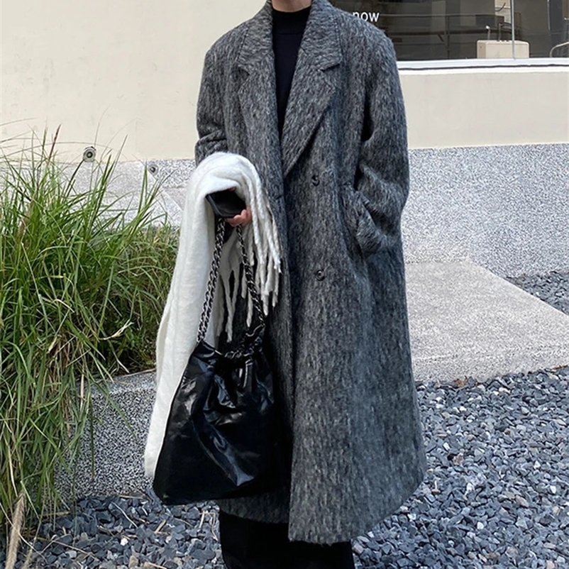 Mauroicardi Autumn Winter Long Gray Oversized Thickened Warm Soft Wool Blends Coat Men Double Breasted Korean Fashion 241223bj