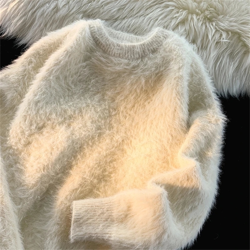 High-End Pure Mink Cashmere Mens Sweater O-Neck Pullover Knitted Sweater Winter Fashion Long Sleeve Knitwear E64 240729