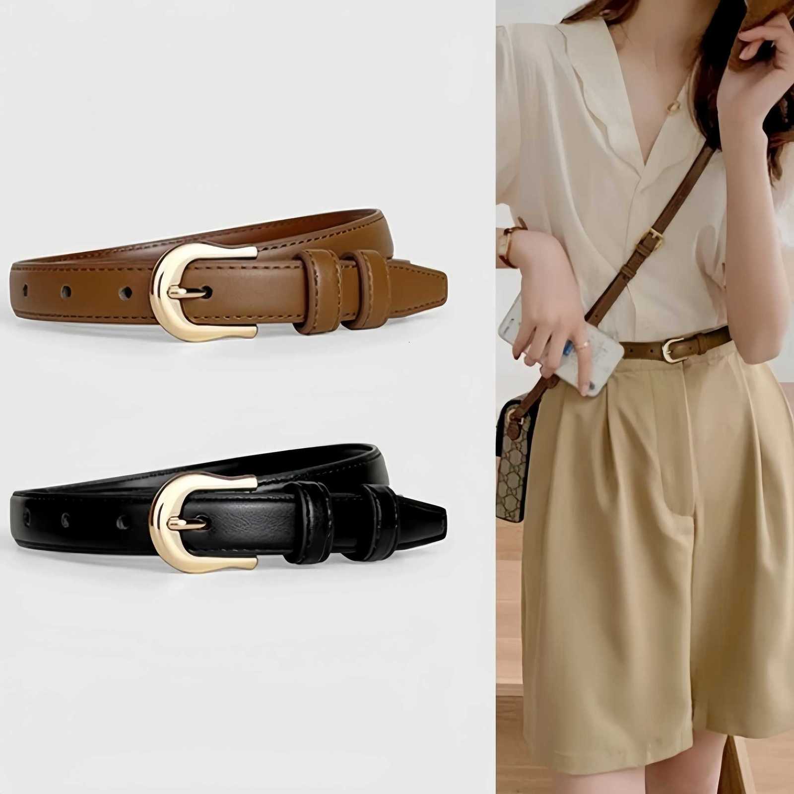 Ladies slim fit waist belt PU leather solid color gold buckle suitable for skirts and pants suitable for casual wedding p W250923