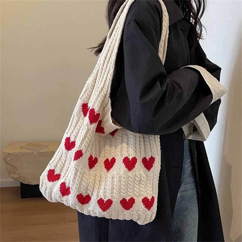 Knitted Handbags Female Large Capacity Womens Shoulder Bag Summer Beach Bag Purses Casual Hollow Woven Shopping 250305bj