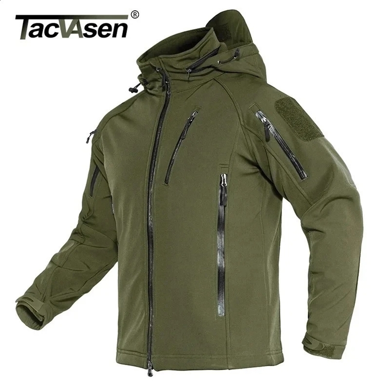 TACVASEN Windproof Winter Fleece Lining Hooded Jacket Mens Waterproof Softshell Jacket Coat Hiking Work Jackets Coat Outwear 240829