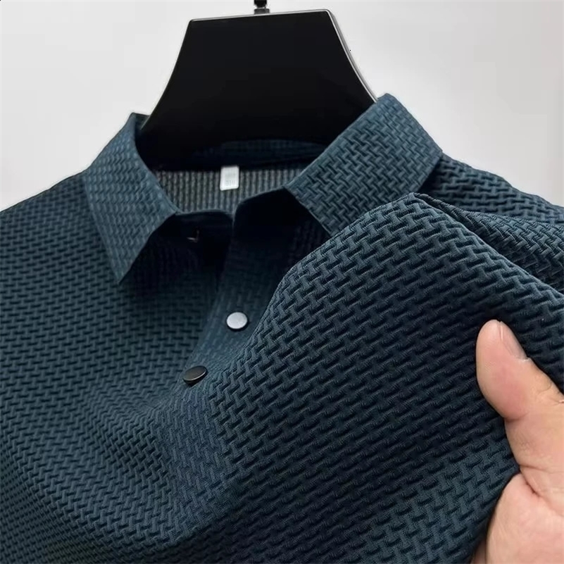 Waffle ice silk short sleeved mens polo shirtsweat absorbing casual shirtcool and breathable style high-quality busin 250116