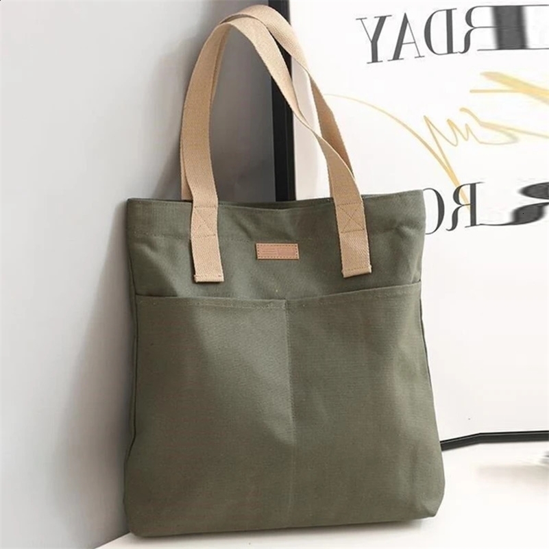 Sac fourre-tout pour femmes en toile Couleur solide Er dames sac à main décontracté sac à main grande capacité Coton Reutilisable Sac de plage 25