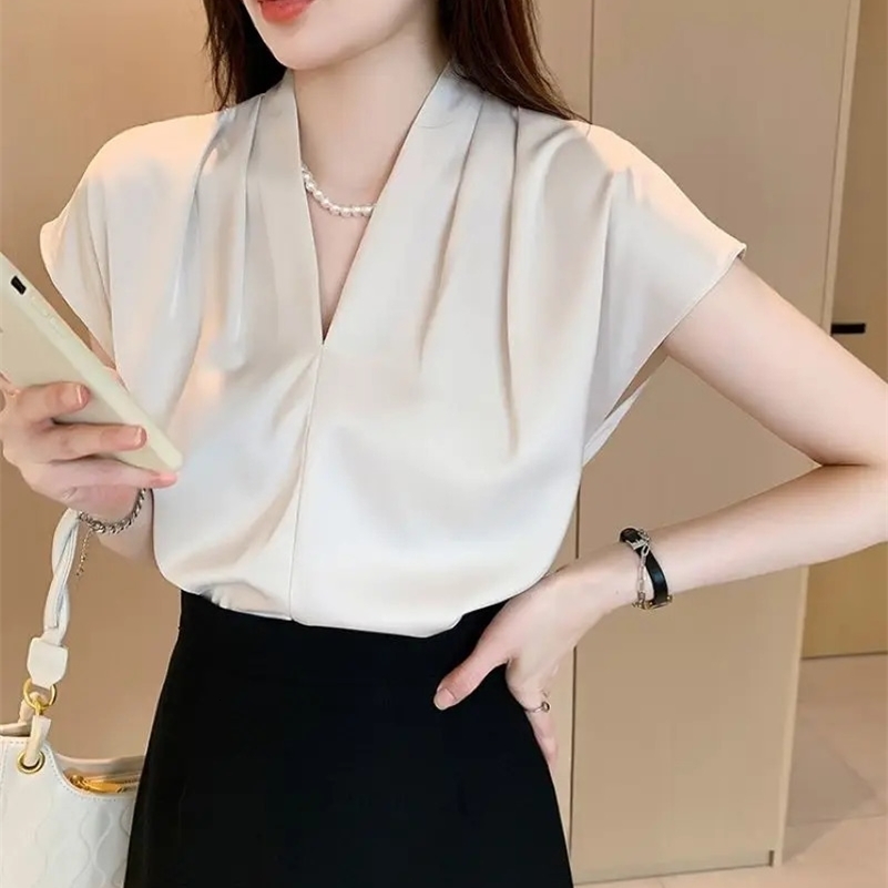 Chiffon Blouse For Ladies Summer Short-sleeved Pullover Korean Fashion Office Lady Cltoehs Tops Elegant Female Shirts 250513