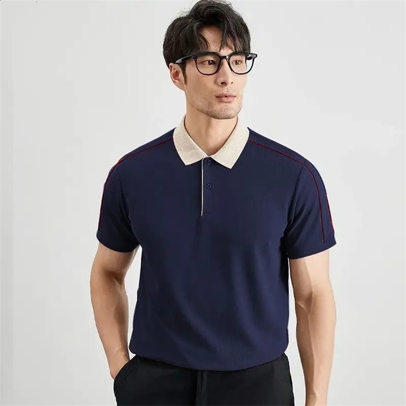 Summer Polo Shirts Striped Patchwork Thin Simplicity Mens Short Sleeve Loose T Shirt Tops Smart Casual Fashion Men Clothing 250121