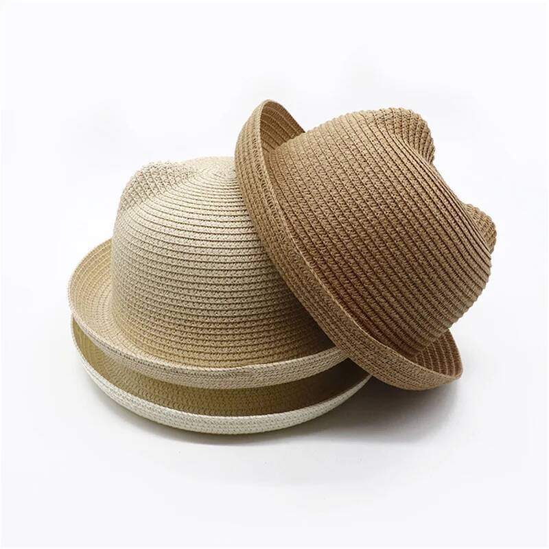 Cute With Ears Summer Straw Mesh Baby Girl Boy Kids Snapback Baseball Cap Children Beach Sun Hat ddmythur