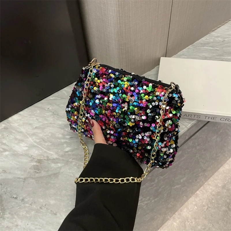 Sequins Crossbody Chain Bag Simple INS Solid Color Sequins Shoulder Bag Underarm Bag Phone Purse Evening Clutch Bags Handbag 250206