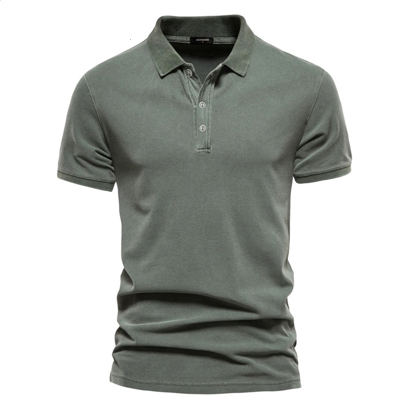 AIOPEON 100% Cotton Solid Color Mens Polo Shirts Casual Short Sleeve Turndown Mens Shirts Fashion Streetwear Polos for Men 241227