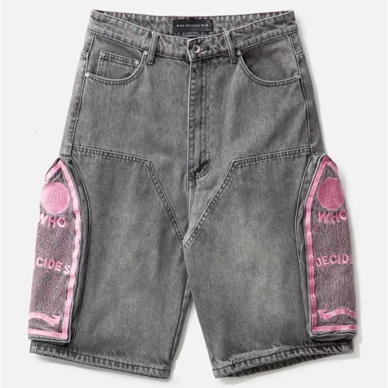 American rétro couché latéral de poche en jean short pour hommes Summer Y2K Trendy Street Hip-Hop Basketball Denim Shorts pour femmes 250319